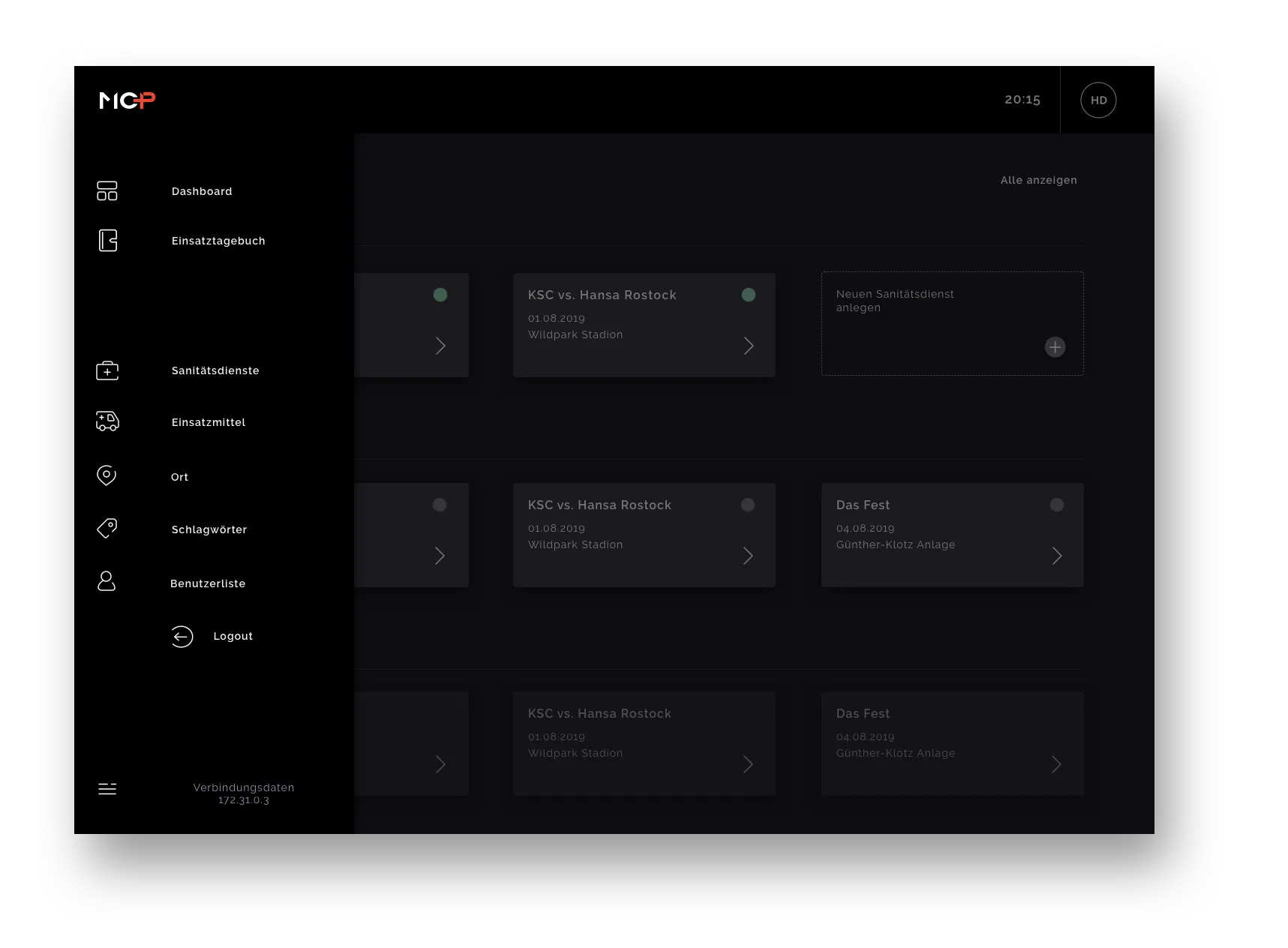 Home page with expanded navigation