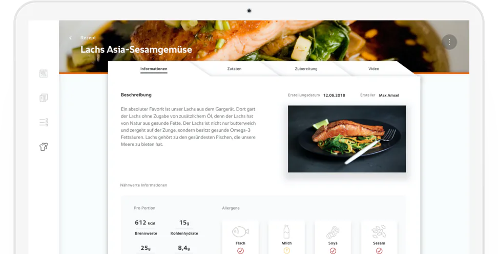 Dashboard of the Connected Cooking platform