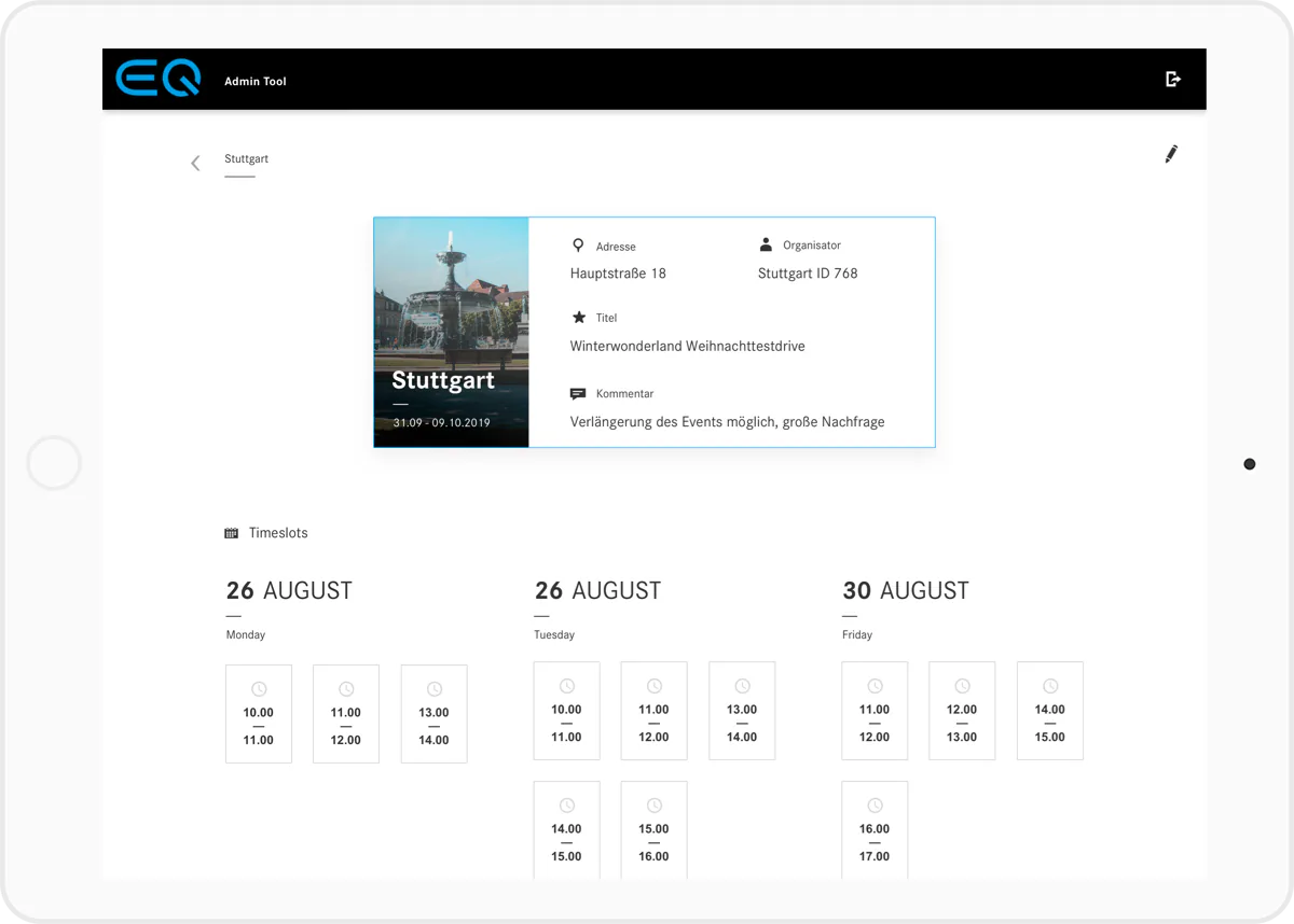 Admin tool for managing time slots